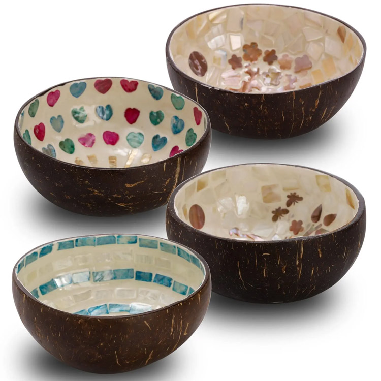 Coconut Bowl cu Mother of Pearl Inlay pentru decorarea casei