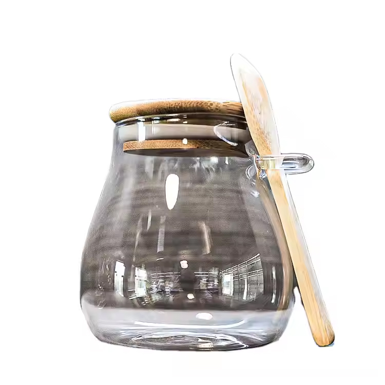 Formă personalizată Borosilicat Tea de condiment de sticlă cu capac flip