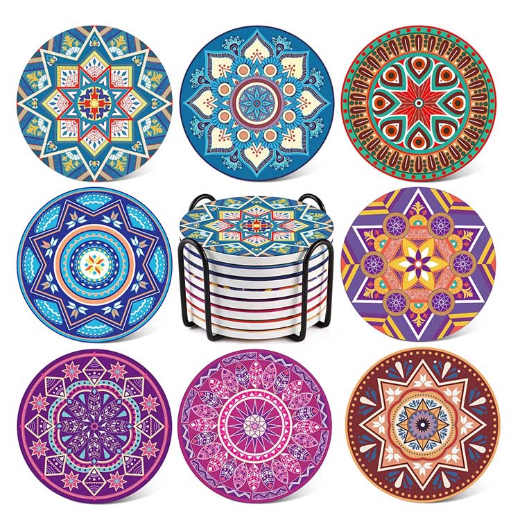 Set de suport pentru băuturi din ceramică absorbantă în stil mandala